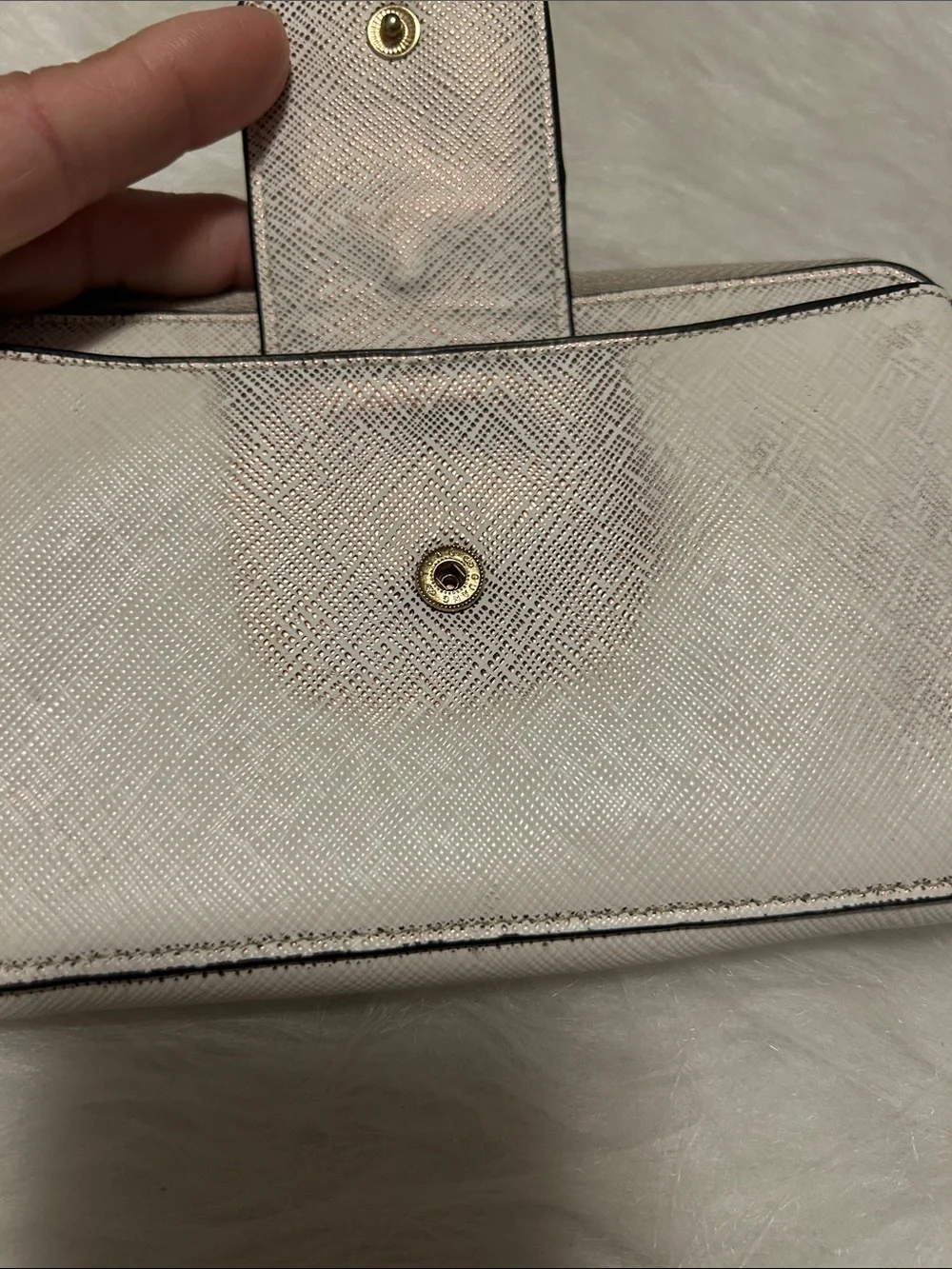 Tory Burch Cream Leather Wristlet with Gold Logo